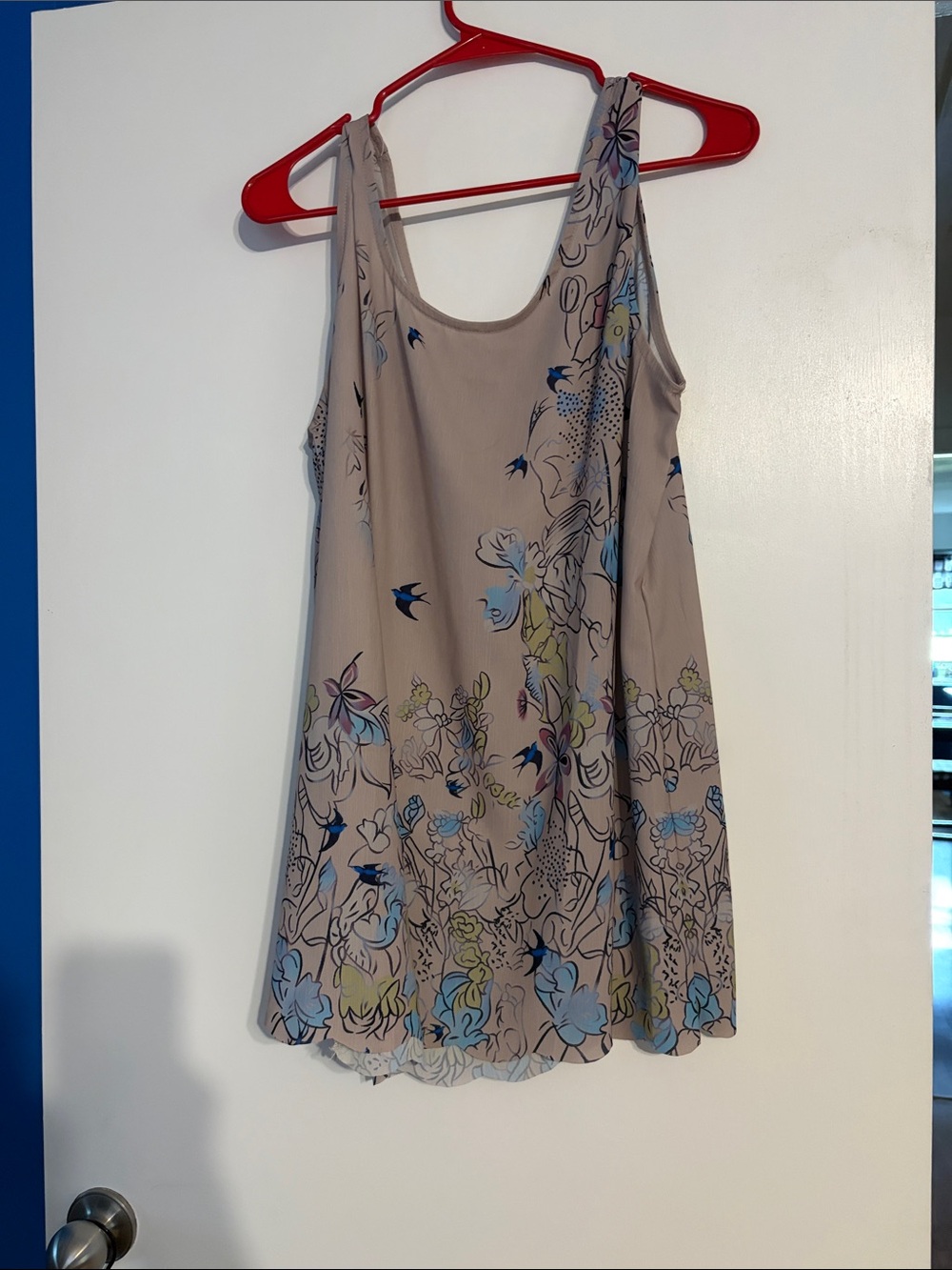 Vintage  Floral Tank Top with Blue and Green Accents